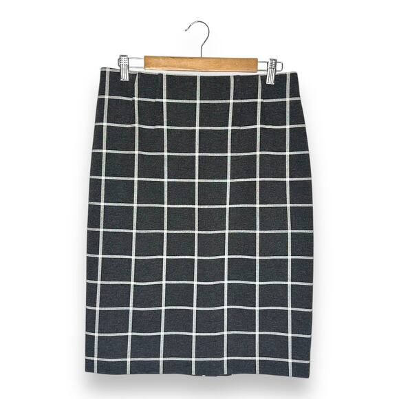 Amanda + Chelsea NWT Women's Ponte Pencil Skirt M Gray White Window Pane Plaid - Picture 1 of 8